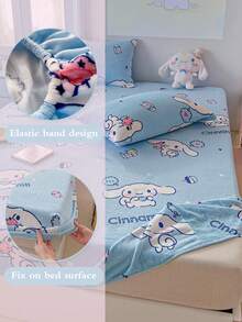 Sanrio 1件超柔软保暖法兰绒床笠，三丽鸥/可爱卡通图案，适用于单人床/双人床/大号床/特大号床，低过敏性，可机洗，四季皆宜，秋冬季舒适之选 - 牛奶玉桂狗 - 查看 4