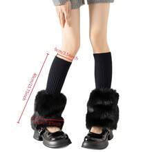 Women's Winter Knit Leg Warmers Solid Color Ribbed Furry Patchwork Casual Scrunch Leg Socks Boot Socks - 白色 - 查看 7