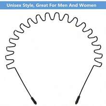 Metal Hair Band For Men Headband Women Bands Unisex Black Wavy Spring Outdoor Sports Headbands Men's Hoop Clips Accessories Simple Elastic Non Slip Head Headwear - 黑色 - 查看 1