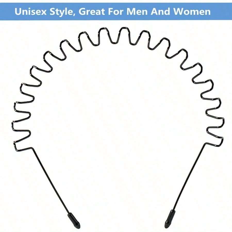 Metal Hair Band For Men Headband Women Bands Unisex Black Wavy Spring Outdoor Sports Headbands Men's Hoop Clips Accessories Simple Elastic Non Slip Head Headwear - 黑色 - 查看 1