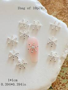 10 Peças Decorações de Unhas de Natal em Liga Metálica com Flocos de Neve, Acessórios Metálicos 3D