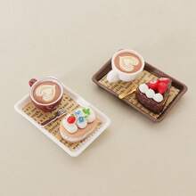 Miniature Coffee Cup, Spoon, And Tray Model Accessories For Dollhouse Decor - Multicolor - View 4
