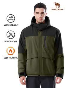 CAMEL CROWN 男士冬季滑雪夹克山地雪地外套防水可拆卸风帽防风羊毛雨衣