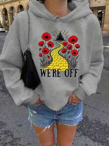 Christmas Winter Women'S Wizard Of Oz Dorothy Hoodie - Iconic Yellow Brick Road & Ruby Slippers Design With Poppy Field Poppies, Long Sleeve Pullover Sweatshirt With Pocket, Machine Washable Cozy Fall Winter Casual Wear & Themed Party Fit (We're Off Lettering) -Christmas Family Matching Oversized Hoodie - Festive Print Design,Oversized Athleisure HoodieLoose And Comfortablechristmas Gifts - 灰色 - 查看 6