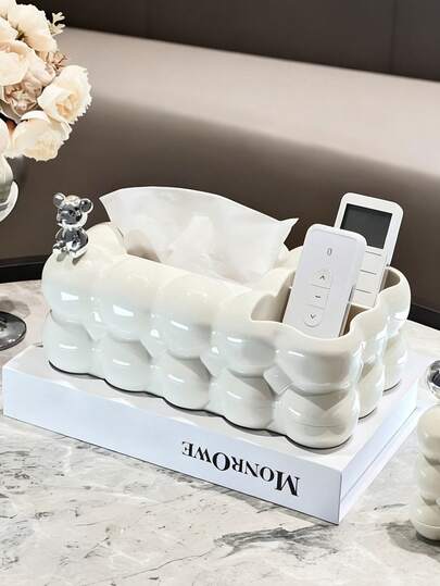 雲型ティッシュボックス 収納スペース付き、バブルアートティッシュホルダー、ティッシュとリモコンを収納可能、装飾的なナプキンディスペンサー収納ボックス、車、バスルーム、リビング、寝室、デスク、自宅、オフィス、寮に適しています