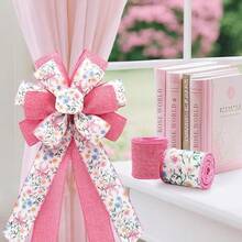 2 Rolls Pink Floral Wired Ribbon With Bow Pattern - 2.5 Inch Wide, 10 Yards Total, Elegant Wedding Decor, DIY Gift Wrapping, Craft Supplies, Shabby Chic Floral Bow Ribbon, Summer Decor,Pink - 粉色 - 查看 7