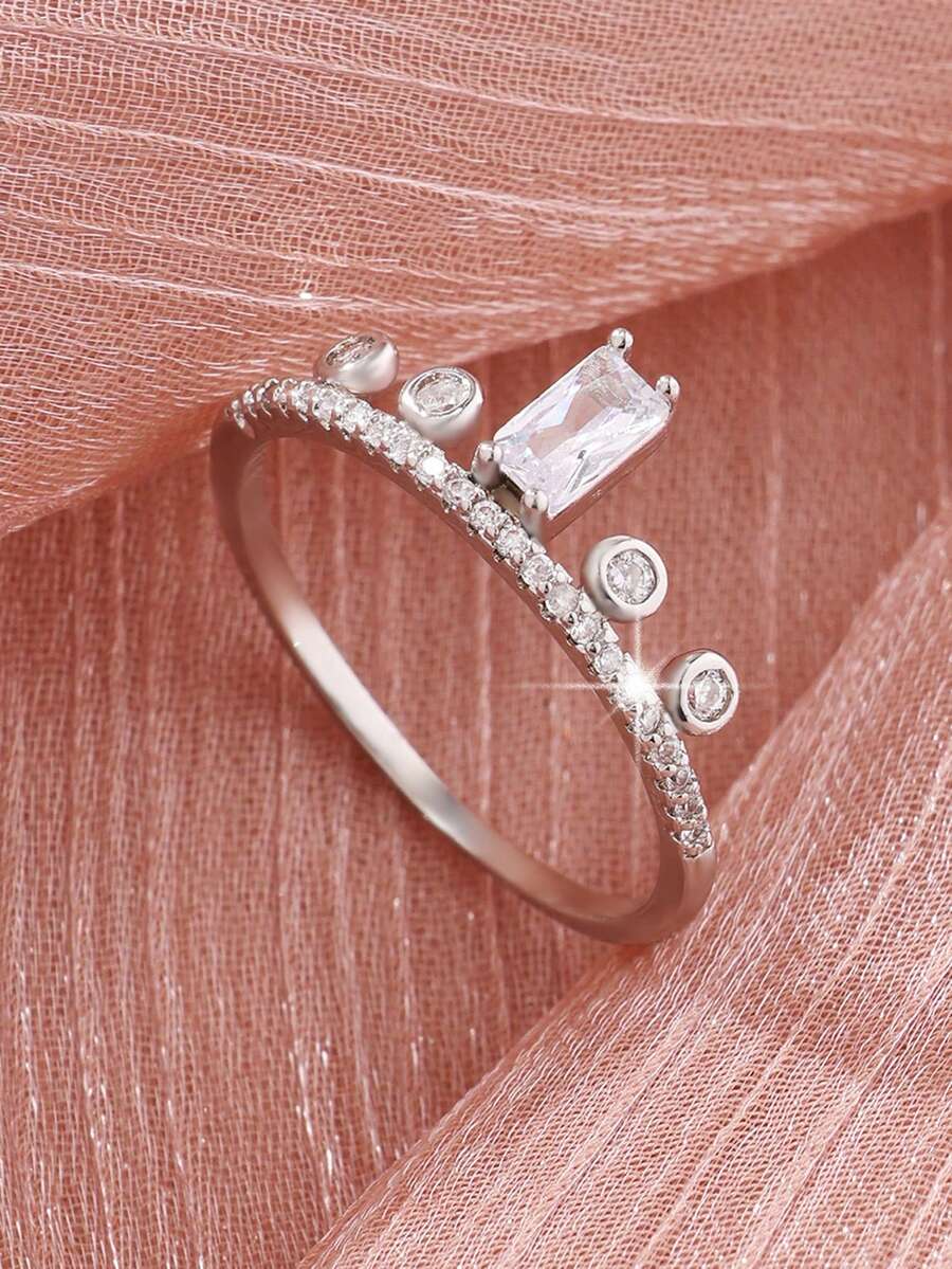 1 chiếc nhẫn vương miện Zirconia thời trang đa năng, phong cách Châu Âu và Châu Mỹ, quà tặng cho phụ nữ vào ngày lễ tình nhân, ngày của mẹ, sinh nhật, tiệc tùng - Bạc - Xem 1