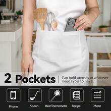 NLUS 2 Pack White Aprons With 2 Pockets For Women Men Kitchen Aprons With Pockets, Chef Aprons For BaFKing BBQ CooFKing,TrueWhite - 真白 - 查看 4
