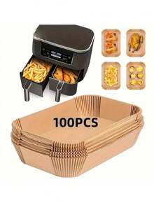 50/100pcs Air Fryer Baking Paper, Oven- Parchment Paper, Rectangular Food Fryer Paper, Oven & Air Fryer Specific Oil-Proof Paper - Heat Resistant, Waterproof, Suitable For Bread, Potato, Toast, Pizza, Fried Chicken, Fries, Roasted Chicken, Nuggets, Tarts - Multicolor - View 2