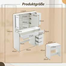 Dressing Table, Vanity Table With Stool, Lighting, Mirror, White - White 3 - View 2