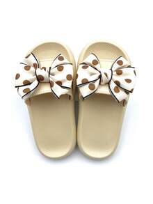 1 paire de pantoufles à pois avec nœud et semelle souple, convenant pour le port intérieur et extérieur, la maison, la salle de bain, la piscine, l'été - Nude - Voir 3