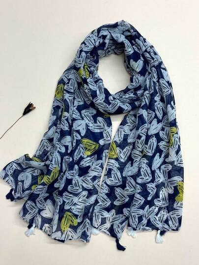 1pc Lightweight Printed Scarf With Tassels, Elegant Design Fashion Shawl For Women, Breathable Chiffon Scarves For Spring/Summer, Versatile Headscarf, Beach Wrap