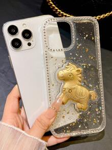 Fashionable New "Get Rich Soon" 3D Rhinestone Epoxy Protective Phone Case Compatible With IPhone 11/12/13/14/15/16/17 Pro/Pro Max, Creative & Anti-Drop - Clear - View 1