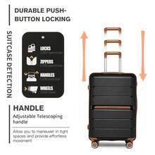 Lightweight PP Hard Shell Suitcase Luggage 20in Cabin Carry On 24in Medium Check In 28in Large Check In 3 Piece Set Spinner Wheels TSA Lock Travel - Black - View 8