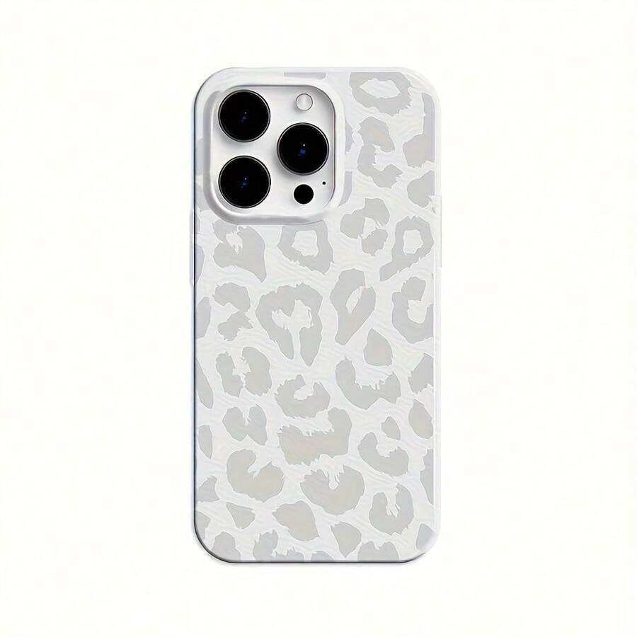 Minimalist Leopard Print Phone Case | Light Gray Leopard * Pure White Base, A Subtle Fashion Statement For IPhone 16 15 14 13 12 11 Pro Max 14 15 16 Plus XS XR X 8 7 Jelly Case - White Minimalist Leopard 466XS - 款式1(1pc) - 查看 1