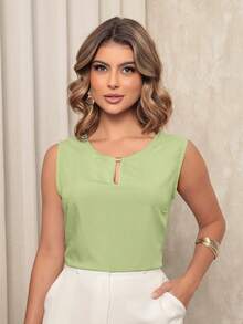 ALETHEIA - Lightweight Tank Top In Viscose Fabric With A Delicate Tube Neckline. Women's Blouses, Mom Blouses. - 淡綠色 - 查看 1