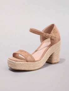 Sandal đế dày, quai ngang bằng da lộn, kiểu dáng thoải mái, thích hợp cho kỳ nghỉ hè, đi biển, cao gót, chống thấm nước, giày nữ thời trang hàng ngày. - Màu Khaki - Xem 17