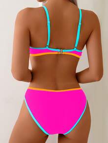 1 Set Women's Two Pieces Bikini Swimsuit With Mesh Inset, Spaghetti Straps, V-Neck, Backless, Fashionable & Sexy