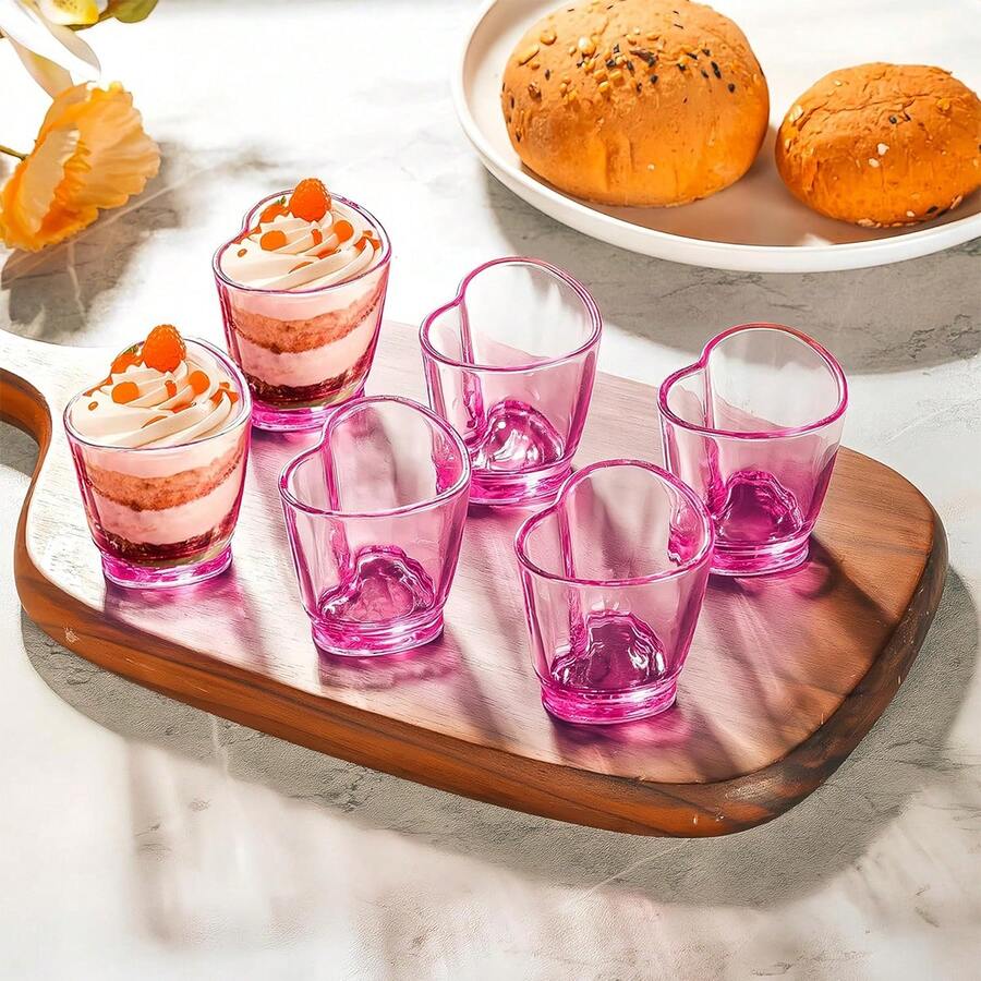 6/12Pcs Heart Shaped Shot Glasses Set 1.5 Oz Clear Cute Mini Shot Glasses Tequila Heart Cup For Tequila Vodka Party Valentine's Day Christmas Back To School Valentine's Day Wine Glass - 彩色 - 查看 1