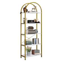 Estantería arqueada de Niveles, estantes de exhibición arqueados, estantes Altos con Marco de Metal, Estante de Almacenamiento Abierto Moderno para recámara, Sala de Estar, Oficina en casa - 5.º piso - Oro - Ver 7