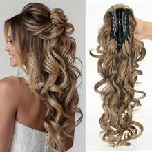 Synthetic Hair Claw Clip Curly Elastic Ponytail, Fluffy Black & Brown Ponytail Extensions Hair Accessories Elegant Hair Clips Fashion Hair Clutch - 彩色 - 查看 5