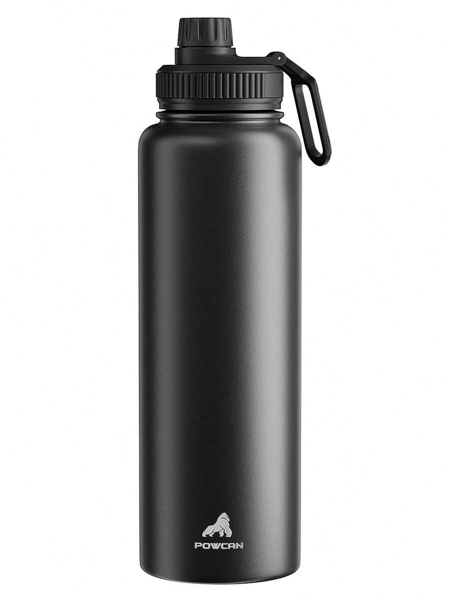 Powcan 40oz insulated stainless steel sports water bottle with spout and handle lid, wide-mouth bottle, double-wall stainless steel, leak-proof design, suitable for sports, outdoors, travel, school, and office