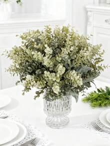 1pc High Quality Artificial Plant Plastic Bouquet, Eucalyptus Leaves, Spring Valentine's Day Gift, Birthday Party Decoration, Wedding Flower Basket, Bridal Bouquet, Home Decor, Restaurant, Bedroom, Windowsill, Vase Decoration, New Year Decoration, Outdoor Garden, Back To School Season - Gray-green - View 1