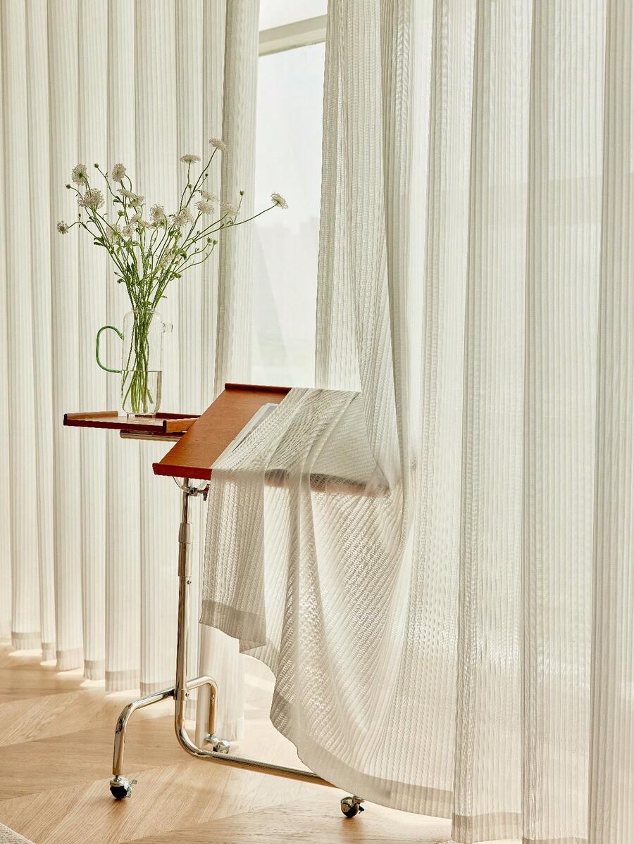 1件薄荷绿条纹薄纱窗帘，灰/白/卡其/红半透明镂空窗帘，加厚面料（180克/平方米），适用于客厅、卧室，四季皆宜 - 米色 - 查看 1