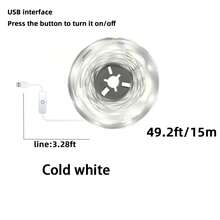 5V LED Light Strip, Warm White/Cool White, USB Powered With Built-In Switch Button, Easy Installation, Suitable For Bedroom, Wardrobe, Cabinet, Home DIY Lighting - white light - View 10