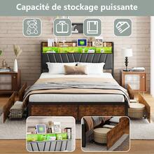 Caluself Double Bed 140/160/180 X 200 Cm, Bed Frame Made Of Steel And Wood With 4 Drawers Under The Bed, Bed With Metal Slatted Base, Upholstered Bed With Storage Space, Youth Bed With Headboard, Headboard With Storage Compartments, Without Mattress - 黑色 - 查看 5