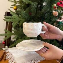 2个陶瓷咖啡杯，休闲水杯，牛奶杯，夏季饮具，厨房用品，家用厨具，生日礼物，手工不对称陶瓷咖啡杯碟套装，彩绘图案马克杯 - 多選 - 查看 20