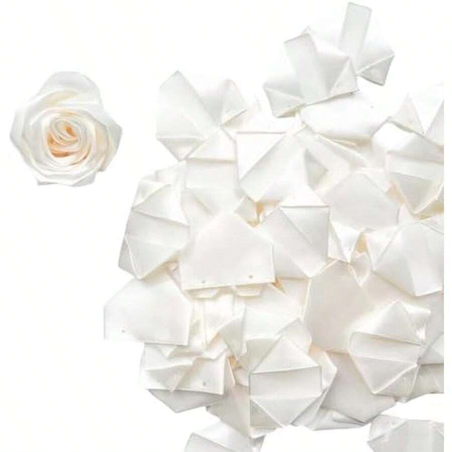 100 Pcs Pre-Made Satin Petals For Eternal Roses, Half-Finished DIY Craft Kit For Wedding, Birthday, Anniversary Bouquets(White)(100 Pcs Beige) - Nhiều màu - Xem 1