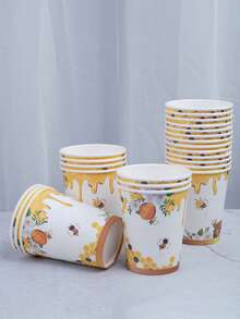 The Bee-Themed Disposable Tableware Set Includes 9-Inch And 7-Inch Paper Cups And Napkins. It Is Suitable For Various Occasions Such As Clubs, Parties, Picnics, Weddings, Family Dinners, And Party Supplies. It Is Suitable For Both Kitchen And Restaurant Decoration, As Well As Party Decoration. Reception Paper Plates Are Disposable Tableware. Wedding And Party, Design. - Multicolor - View 4