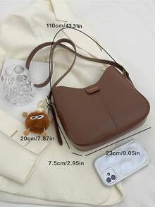 大容量女士棕色单肩包、水桶包、斜挎包，带挂饰，休闲包 - 棕色 - 查看 6