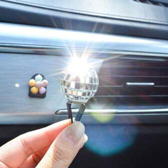 1pc Car Air Vent Clip Decoration, Shiny Glossy Ball Mirror Reflective Lighting Interior Accessories