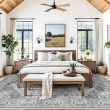 9x12 Area Rugs Living Room - Large Boho Stain-Resistant Rugs With Non-Slip Backing, Vintage Design Bedroom, Beige/Brown, Home Decor Floor - Grey White - View 3
