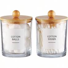 Glass Apothecary Jars With Bamboo Lids For Bathroom Organization Q Tip Holder And Cotton Ball Holder Are Great For Farmhouse Decor Rustic Bathroom Decor-2 Pack - Trong sáng - Xem 1