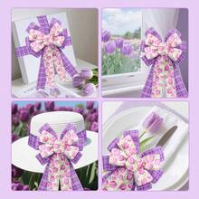 2 Rolls Purple Tulip Wired Ribbon - 2.5 Inch Wide, 10 Yards Total, Elegant Tulip Floral For Wedding Decor, DIY Crafts, Gift Wrapping - Spring-Themed Purple Wired Edge Ribbon,Purple - Purple - View 8