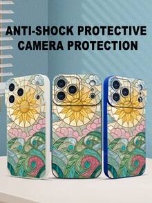 1 pieza Funda de teléfono con diseño de vitral artístico, sol y olas en estilo decorativo, ideal para regalos festivos, protección elevada para lente con diseño de ojo de cámara, resistente a golpes, compatible con iPhone 17 Pro Max/16/15/14/13/12/11/Plus/Pro/Pro Max, compatible con Galaxy A34/A35/A54/A55, Galaxy S20/S21/S22/S23/S24/S25 Ultra/Plus, compatible con Galaxy/Redmi/Honor/OPPO/ViVo - Blanco - Ver 8