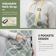 NLUS 2 Pack Kitchen CooFKing Aprons, Adjustable Bib Waterproof Chef Apron With 2 Pockets For Men Women(Green Plaid/Grey Plaid),Gray/Green - 灰綠色 - 查看 5