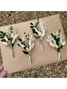迷你干花花束，瓶插迷你干花，节日礼物，花瓶插花，婚礼中心装饰，DIY鲜花，波西米亚风迷你花束 - 綠色 - 查看 2