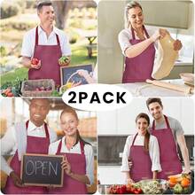 2 Pack Adjustable Bib Apron With 2 Pockets Chef CooFKing Kitchen Restaurant Aprons For Women Men,WinePinstripes - WinePinstripes - 查看 8