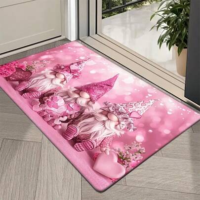 1pc Pink Gnome Valentine's Day Decorative Doormat, Heart Valentine's Day Gift, Valentine's Day Decor, Valentine's Day Carpet Doormat, Small Rug, Welcome Mat, Carpet, Mat, Outdoor Doormat, Kitchen Rug, Home Decor, Front Door Mat, Area Small Rug, Outdoor Mat, Home Decor, Area Rug, Garden Rug, Washable Carpet