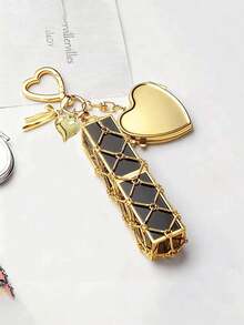 金色不锈钢口红网袋吊坠，金属口红收纳袋挂饰，配有可替换不锈钢网袋，心形和星形装饰口红盒钥匙扣，带迷你镜子，时尚口红及化妆品挂件，手提包和钱包挂饰，便携式化妆配件，适合女性、女孩、爱美人士，也是一份不错的礼物。 - 彩色 - 查看 8