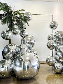 1个银色4D效果铝箔气球，全息圆形铝箔气球，可漂浮，充氦气，适用于生日派对、单身派对、订婚、周年纪念、婚礼、毕业典礼、母亲节装饰 - 彩色 - 查看 9