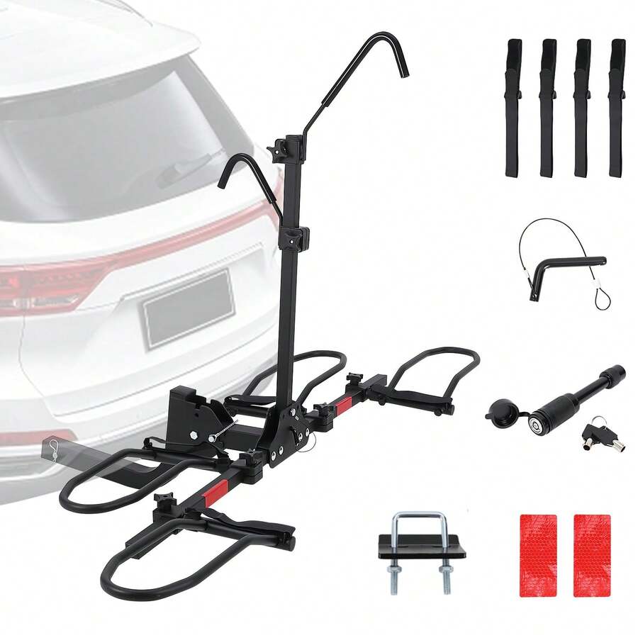 Negro Portabicicletas Plegable Plataforma para 2 Bicicletas Capacidad 68 kg con Adaptador para Neumáticos Estándar y Gordos para SUV Camionetas RV - Negro - Ver 1