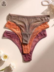 3条装性感低腰无缝丁字裤蕾丝镂空女士内裤心形纯色浪漫内衣柔软舒适透气，适合瑜伽、运动和日常穿着