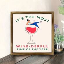 1Pc Christmas&Winter Wood Frame Sign Festive Atmosphere, A Woman In A Wine Glass, Modern Illustration Style Wood Frame Wall Art Wall Pediments, 8x8inch Wall Decor Christmas Decorations, Perfect For Room Decor Living Room Bedroom Office Kitchen Bathroom Bar Home Decor, Vintage Rustic Gifts For Family, Friends, 2D Flat - Rust Brown - View 8