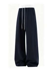 Women's Casual Low-Waist Straight Drawstring Pants, Suitable For Back To School, Streetwear, Y2K Style, Fashionable Autumn Item - Royal Blue - View 7