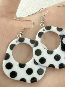 Minimalist Acrylic Square Earrings, Black & White Polka Dot, Unisex - Multicolor - View 4